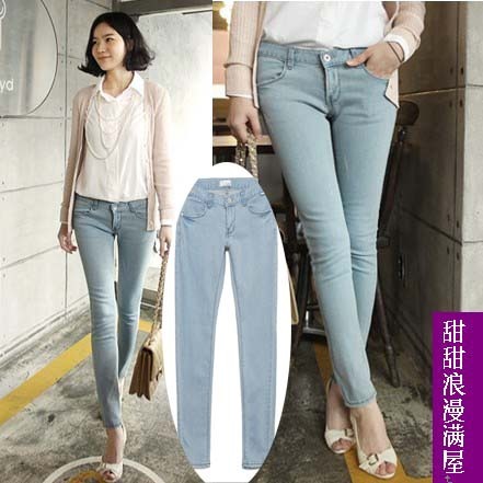 2013 43108 slim legs butt-lifting light blue denim trousers skinny pants pencil pants