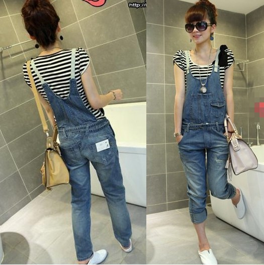 2013 43816 casual two ways disassembly denim bib pants trousers