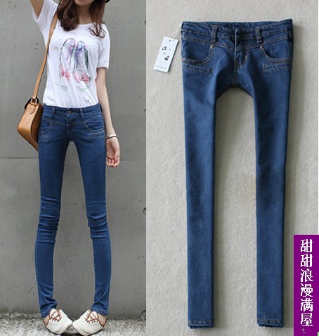 2013 43890 slim leg elastic skinny pants pencil pants denim trousers