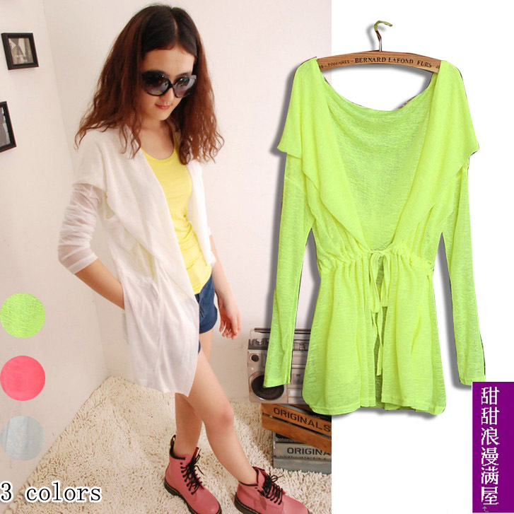 2013 459335 casual all-match neon color book cardigan air conditioning shirt with a hood coat sun protection clothing