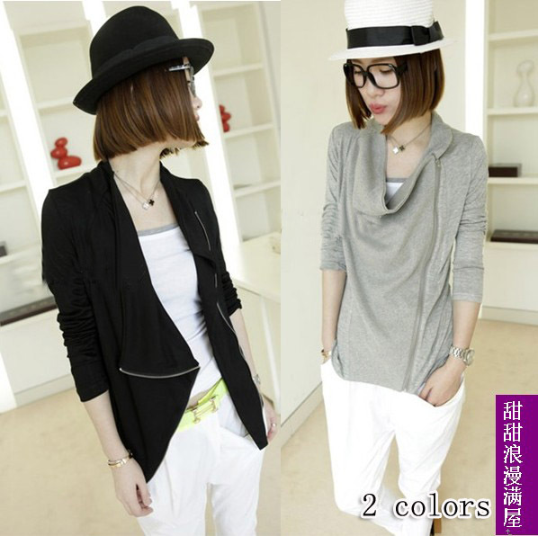 2013 468819 casual all-match handsome brief oblique zipper heap turtleneck thin cardigan coat