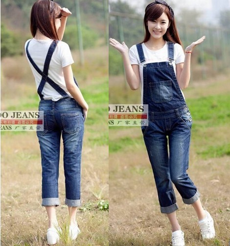 2013 47558 casual all-match loose denim suspenders trousers