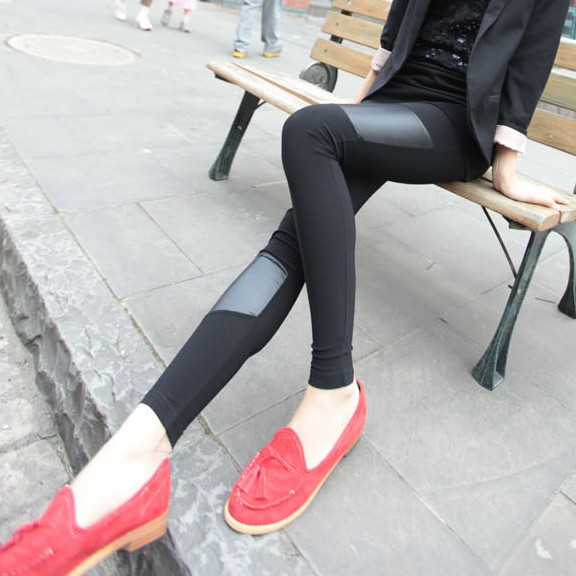 2013_5 / pack Autumn irregular faux leather patchwork thin legging ankle length trousers k529