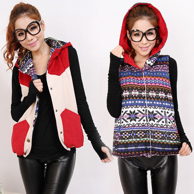 2013 6337 2012 two ways cotton vest hooded women's vest autumn and winter waistcoat