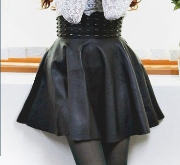 2013 853 shes-story punk rivet PU bust skirt leather skirt novelty print cute women clothes Free shipping