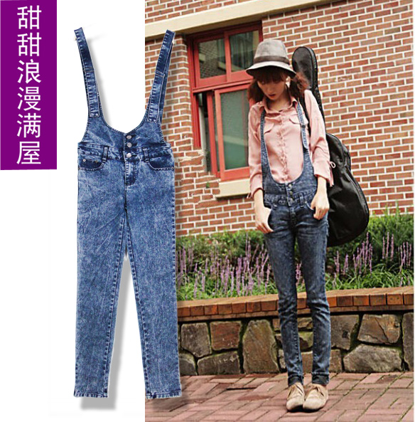 2013 87033 slim legs butt-lifting blue suspenders jeans trousers skinny pants pencil pants