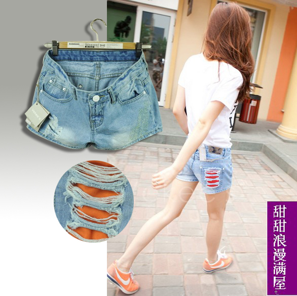 2013 881103 casual fashion hole oholiab light blue denim shorts