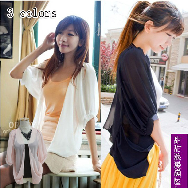 2013 96920 casual all-match half sleeve no button cape sun protection clothing chiffon cardigan thin outerwear