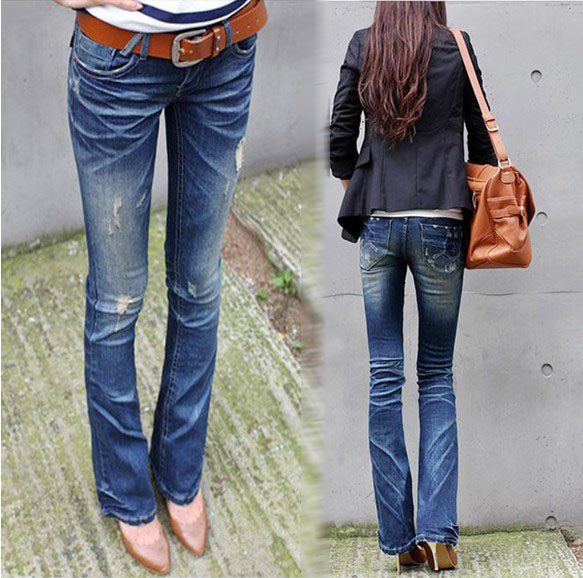 2013 a1849 classic hole butt-lifting legs slim denim boot cut trousers