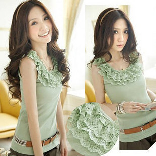 2013 Aesthetic fashion all-match lace decoration rib knitting cotton basic vest spaghetti strap chromophous b601