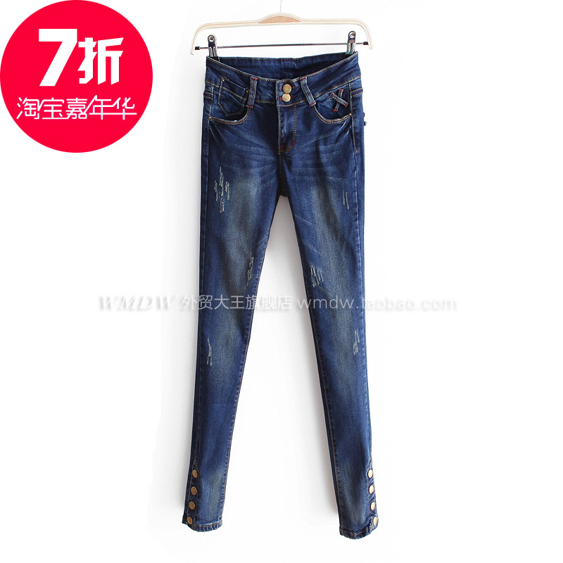 2013 all-match fashion scratches water wash personality slim female skinny denim pants long trousers wk1365 free shipping