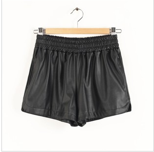 2013 all-match leather shorts female autumn and winter plus size placketing loose pants PU elastic waist