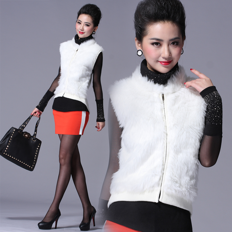 2013 all-match vest women's autumn vest zipper vest plus size  black and white Elegant noble fashion fur coat