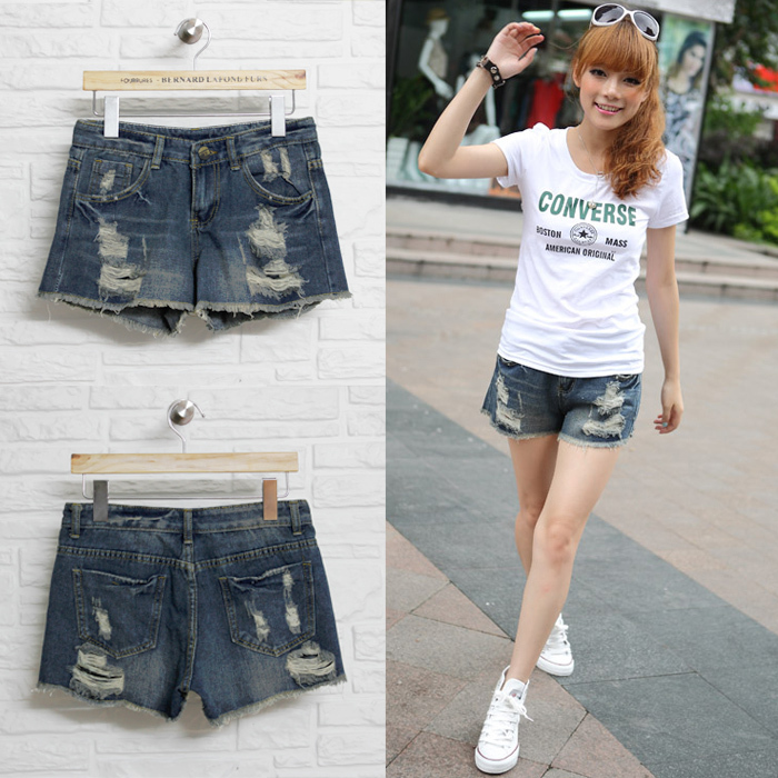 2013 arbitraging low-waist loose denim shorts distrressed jeans female