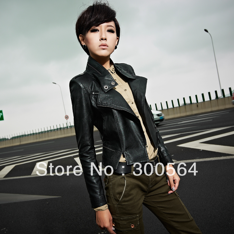 2013 army multi-color irregular leather clothing ,female short design slim PU short jacket