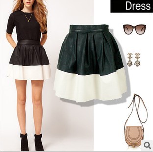 2013 asos black-and-white patchwork high waist fleece puff skirt leather skirt