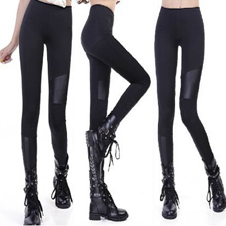 2013 asymmetrical black leather pants tight elastic pants legging plus size Size fits all female