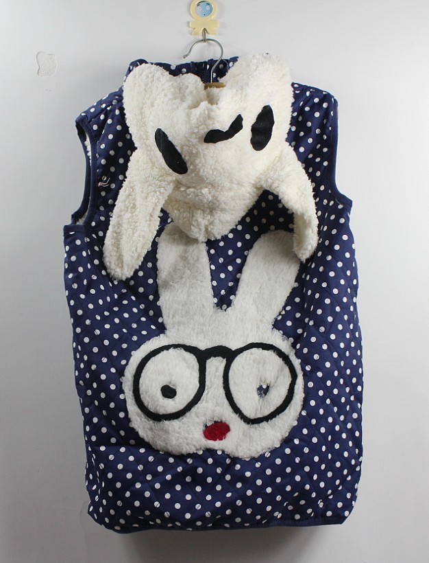 2013 autumn and winter dot rabbit vest berber fleece rabbit ear hats vest