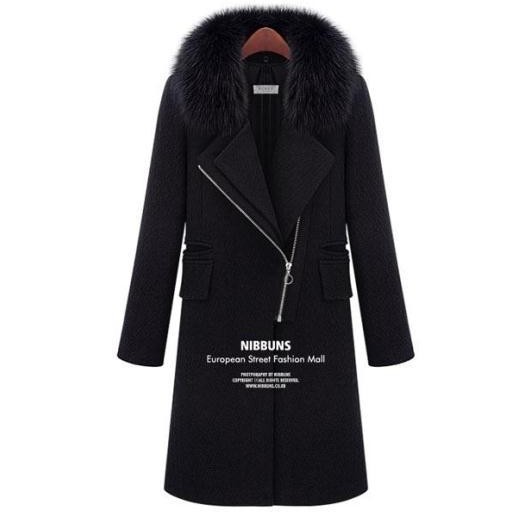 2013 autumn and winter fashion ol star style fur collar medium-long thickening woolen trench outerwear free ship