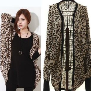 2013 autumn and Winter Fashion Sexy Leopard bat sleeve jacket windbreaker free shopping