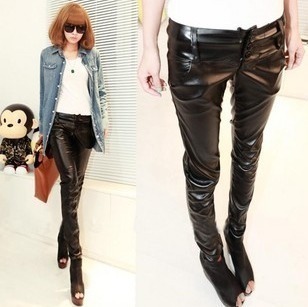 2013 autumn and winter fashionable casual women's fashion design long slim leather pants legging trousers