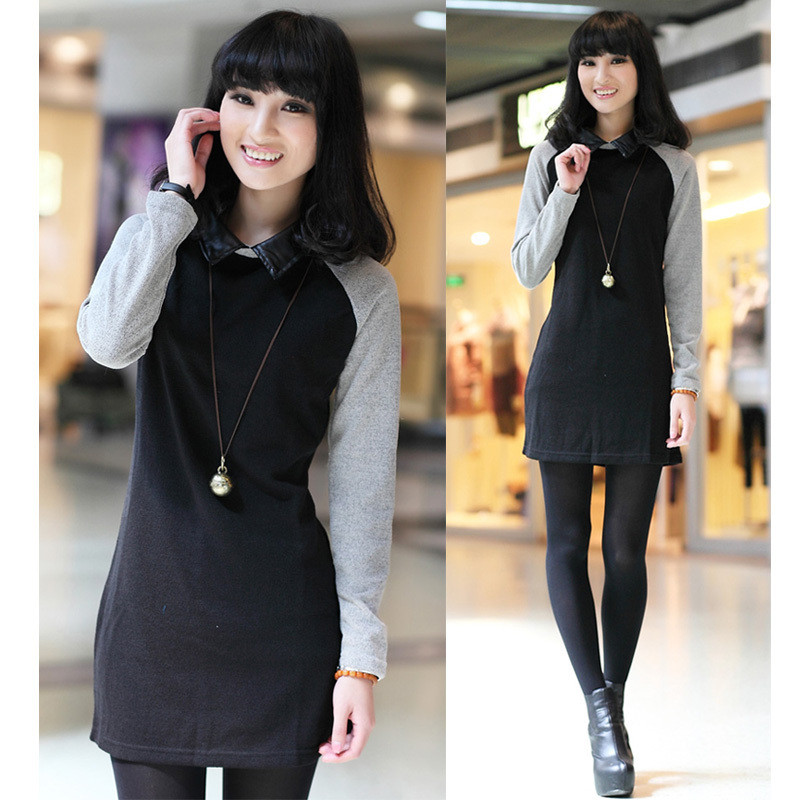 2013 autumn and winter long-sleeve dress autumn basic slim doll leather women's