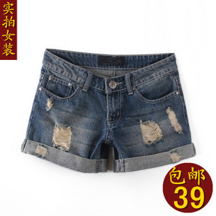 2013 autumn and winter loose roll-up women's hem denim shorts women shorts