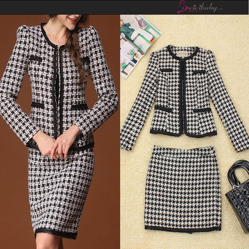 2013 autumn and winter new arrival fashion black and white plaid ol ladies elegant slim female set skirt work wear