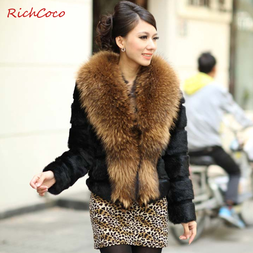 2013 Autumn and winter new arrival raccoon fur rex rabbit hair fur long-sleeve short design outerwear women's plus size female