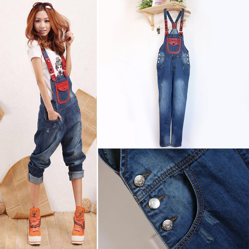 2013 autumn and winter of the four seasons personalized patchwork women's denim bib pants jumpsuit romper jeans/overalls A0050-9