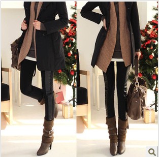 2013 autumn and winter patchwork faux leather thickening women's legging plus velvet skinny pants plus size boot cut jeans