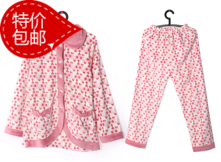 2013 autumn and winter pink leopard print long-sleeve thickening coral fleece sleep set female lounge