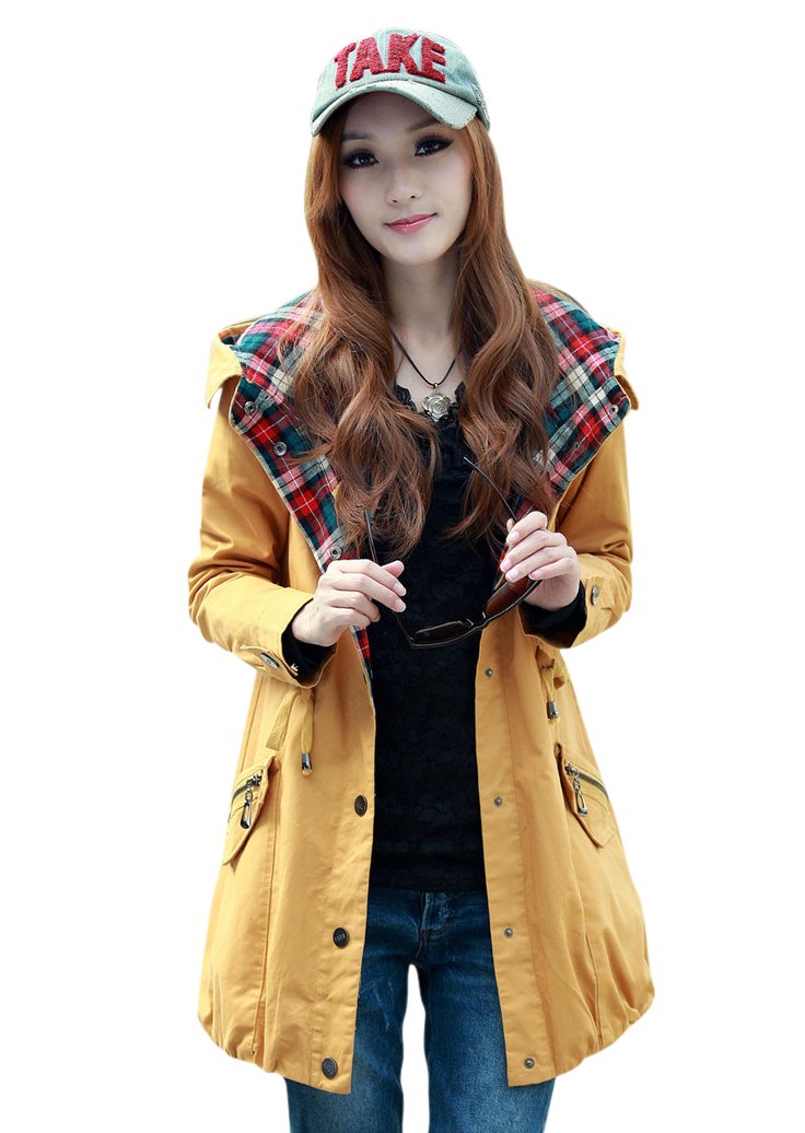 2013 autumn and winter preppy style sweet plaid  hooded medium-long women windbreaker ,Free shipping WWF011