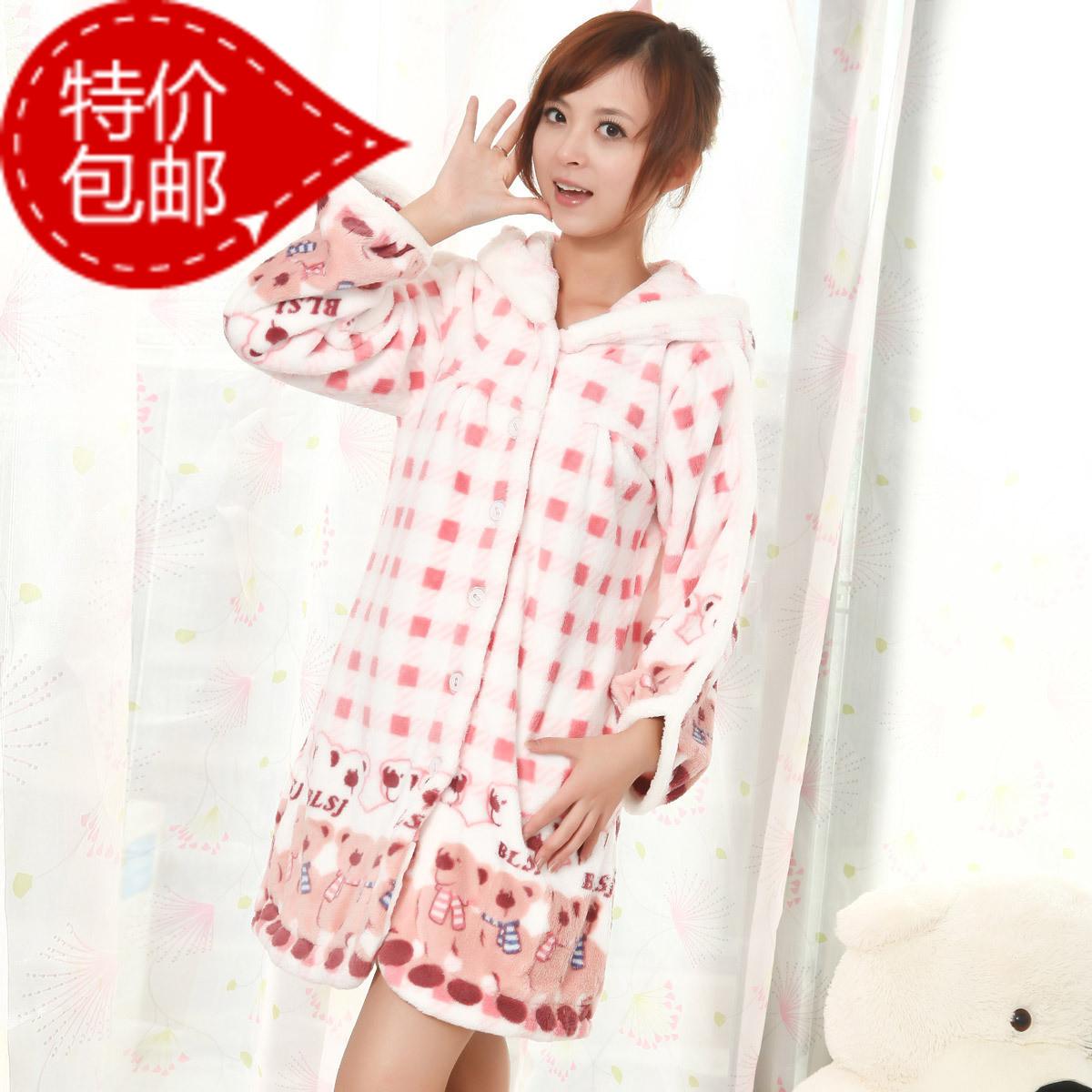 2013 autumn and winter rabbit cartoon thickening coral fleece bathrobe robe lounge sleepwear female