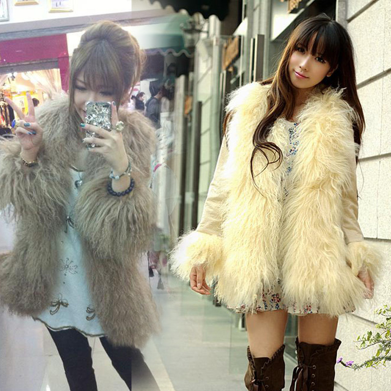 2013 autumn and winter s gorgeous thickening velvet roll leather beach wool fur coat overcoat