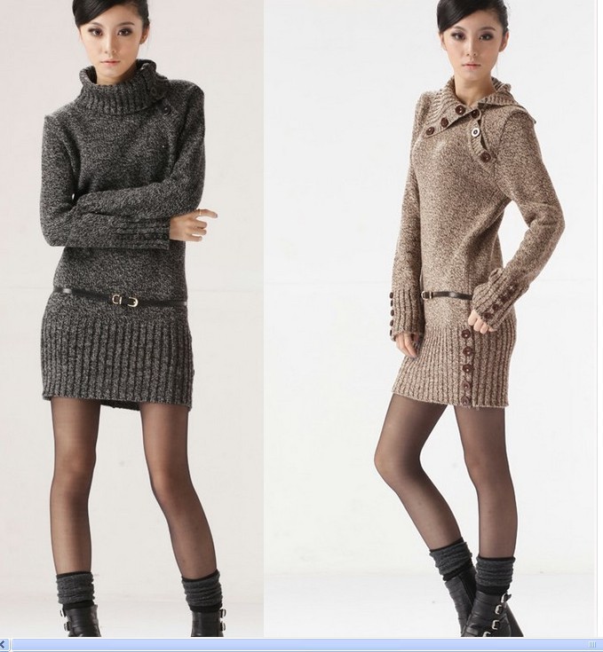 2013 autumn and winter slim basic sweater women turtleneck sweater dress female thickening long design outerwear