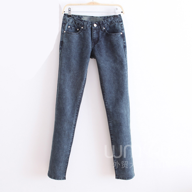 2013 autumn and winter summer women's rivet decoration thin mid waist jeans wk562