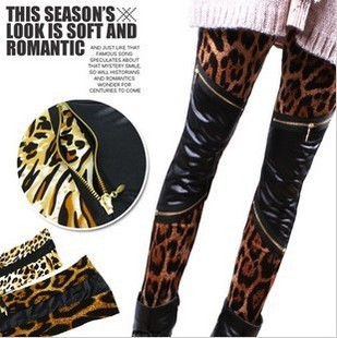 2013 autumn and winter the trend of the hole jack purcell faux leather patchwork leopard print zipper legging ankle length