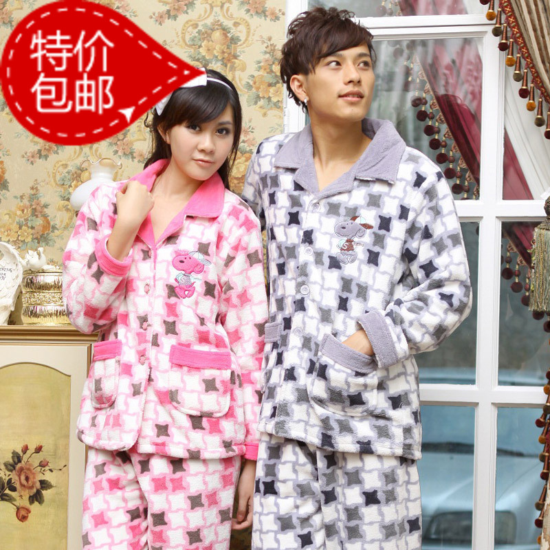 2013 autumn and winter thickening coral fleece lovers sleep set lounge