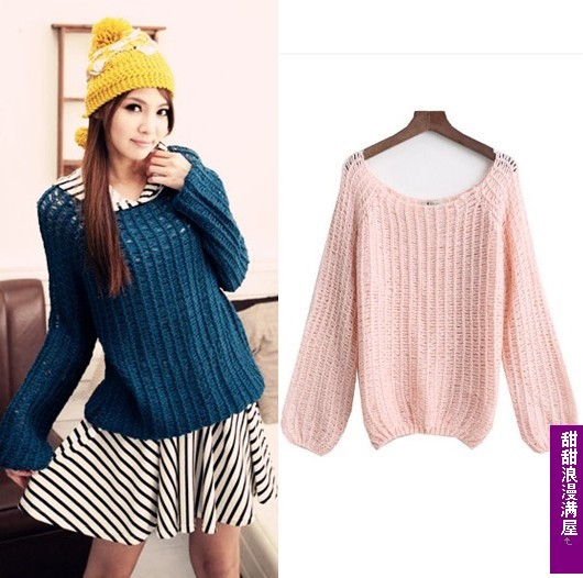 2013 autumn and winter women 093061 net colored sexy cutout needle loose sweater