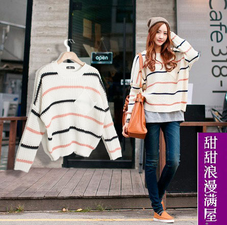 2013 autumn and winter women 21046 casual all-match street stripe pocket trend sweater outerwear