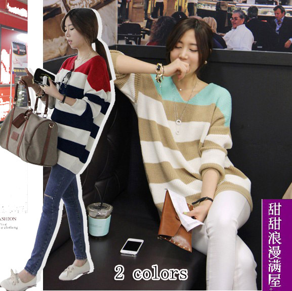 2013 autumn and winter women 21312 casual all-match fashion trend of the color block decoration long-sleeve sweater outerwear