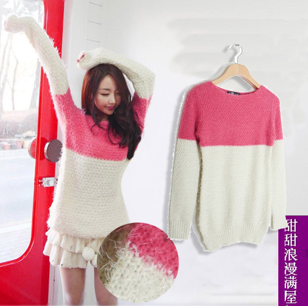 2013 autumn and winter women 23046 sweet casual all-match pineapple granule color block decoration sweater outerwear