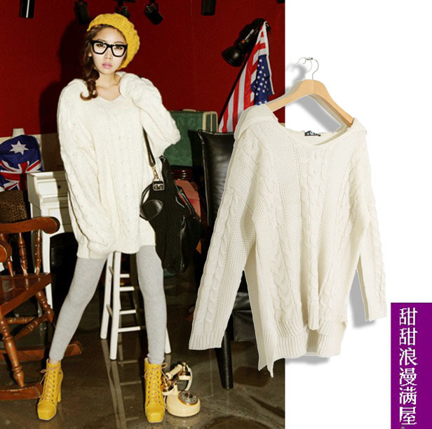 2013 autumn and winter women 25246 casual loose twisted medium-long with a hood sweater outerwear