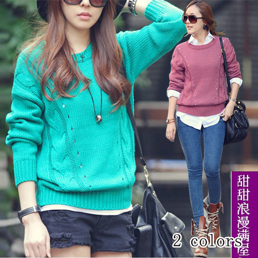 2013 autumn and winter women 26419 casual all-match street o-neck twisted empty thread sweater outerwear