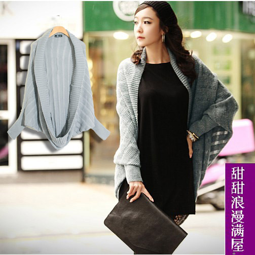 2013 autumn and winter women 28046 cutout casual fashion batwing sleeve design long sweater outerwear