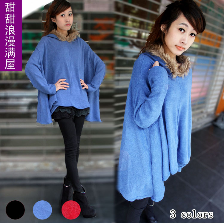 2013 autumn and winter women 453221 with a hood loose cloak wool sweater outerwear