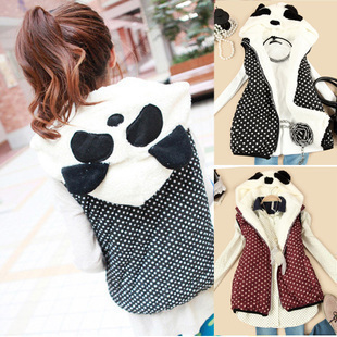 2013 autumn and winter women 46221 all-match panda hat polka dot flock printing thickening vest