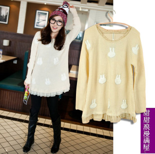 2013 autumn and winter women 859001 sweet princess all-match three-dimensional rabbit ruffle hem sweater dress