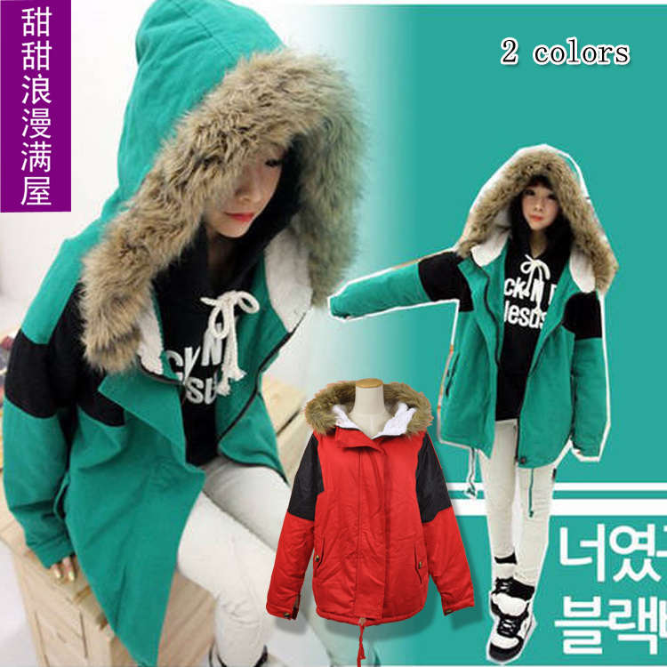 2013 autumn and winter women 882509 loose thickening berber fleece hooded wadded jacket cotton-padded jacket outerwear